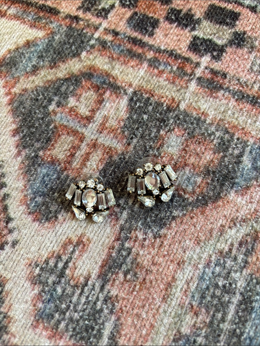 J. Crew Crystal Cluster Stud Earrings - Clear Rhinestone Statement